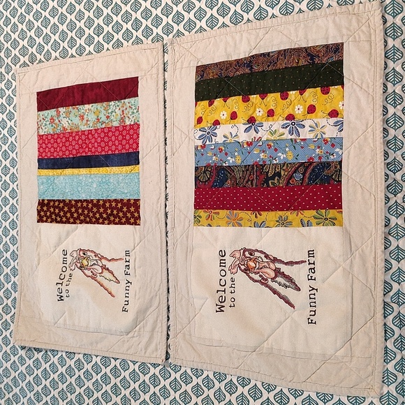 Handmade Quilted Hand Stitched Placemats Kitchen Chickens Funny Farm Funny - Picture 4 of 10